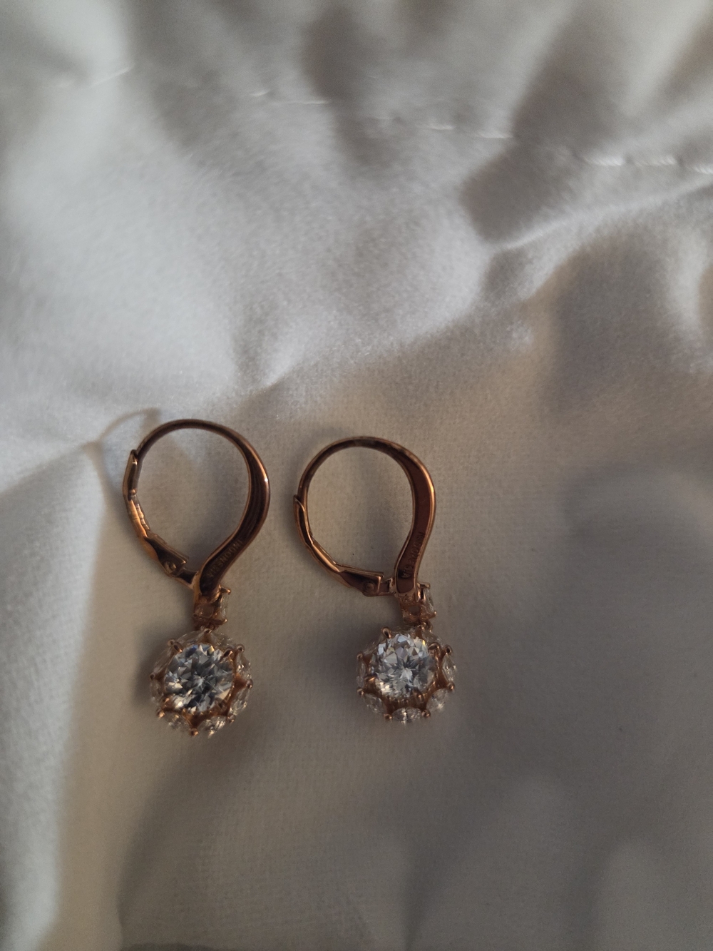 Rose Gold Diamonique Drop Leverback Earrings - Elegant Women Jewelry